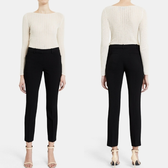 Theory Izelle S Continuous Stretch Wool Crop Pants Black 6 - Picture 1 of 10